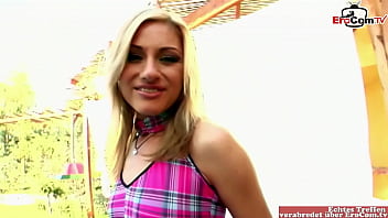 Preview 1 of Rape Friends Son - Skinny blonde with small tits during an mmf creampie 3some outdoor