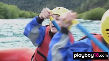 Preview 3 of Alison Dale Porn - Playboy18.com - Four skinny beauties introduces their huge boobs by the river outdoor