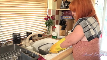 Preview 1 of Forced To Get Gangbang - AuntJudys - Masturbating with Busty 56yo Redhead Melanie in the Kitchen (JOI)