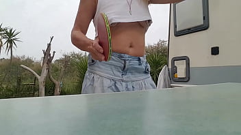 Preview 3 of Dangdros Com - nippleringlover horny milf flashing pierced pussy small boobs with extreme big nipple piercings outdoors