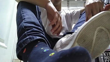 Preview 2 of Busty Step - Blue long socks after a long day