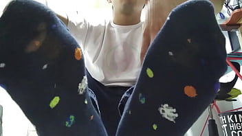 Preview 3 of Busty Step - Blue long socks after a long day