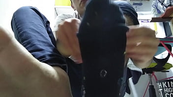 Preview 4 of Busty Step - Blue long socks after a long day