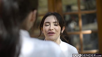 Preview 2 of Step Mom With Tow Biy - Two caterers Jane Wilde and big cock tranny Khloe Kayhad great party at work