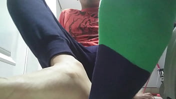 Preview 3 of Pussy On Ant Hill - Green sweaty socks and barefeet after work