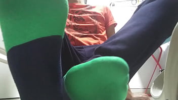 Preview 1 of Pussy On Ant Hill - Green sweaty socks and barefeet after work