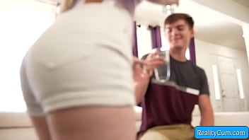 Preview 1 of Mom And Son Xxxvideo In Bathroom - Horny blonde teen slut Haley Spades seduces her neighbor and suck him good on the sofa