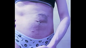 Preview 3 of Mom Banged Teen Com - crossdresser boy jerks off in bathroom