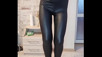 Preview 4 of Sexoldmanboy - Bitch in Leather leggings Caresses her Legs