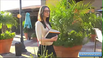 Preview 1 of Milf 31 Dp - Sexy horny teen amateur Brooke show her nice big natural boobs and touch her shaved pussy in public