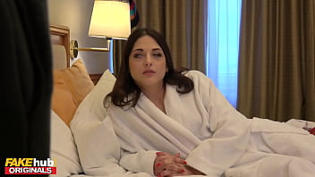 Preview 1 of Sex In Aerospace - FAKEhub - Messy natural French girl lounges around her hotel suite in a dressing gown when a large cock stranger accidentally enters and discovers how fucking horny she is!