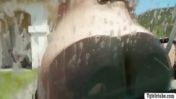 Preview 1 of Dexi Village Porn Sex - Carwash babes give customer a 3some extra service