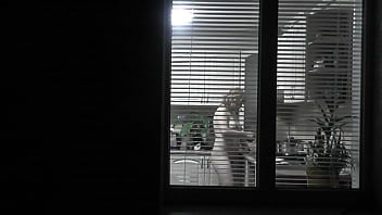 Preview 4 of Step Sister Xxx Cauth - Peeping. Voyeur. Neighbor pervert voyeur in evening on street looks out window as naked sexy neighbor in kitchen prepares dinner for her husband. Naked in public. Naked at home. Family.  Outdoor
