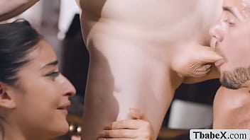 Preview 3 of Jetlin Xxx Video - Skinny small tits brunette tbabe Natalie Mars enjoy threesome