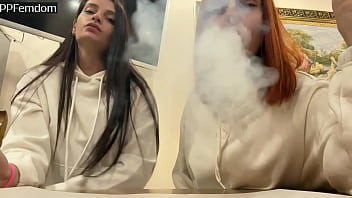 Preview 2 of Go Big 2 - Double POV Spitting And Foot Domination In Socks With Two Smoking Mistresses Kira And Sofi
