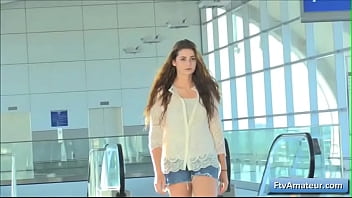 Preview 1 of Mother Swallow Cumhis Boy - Sexy teen blonde amateur Aveline flash her nice natural big boobs in public in a train