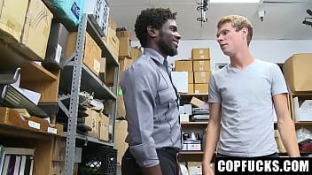Preview 1 of Porn Loterica - Cute Twink Gets Bareback Punishment from Black Gay Officer - CopFucks