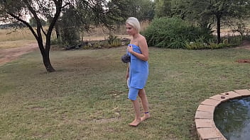 Preview 1 of China Sex Dogs And Girl - Bob haircut blonde soaping up her tits and ass while being underneath a outdoor shower that&#039_s in the woods