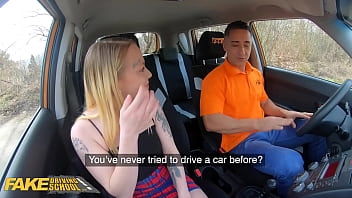 Preview 1 of English Hd Porn Party Move - Fake Driving School Tattooed Blonde Chrystal Sinn Likes To Ride