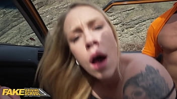 Preview 4 of English Hd Porn Party Move - Fake Driving School Tattooed Blonde Chrystal Sinn Likes To Ride