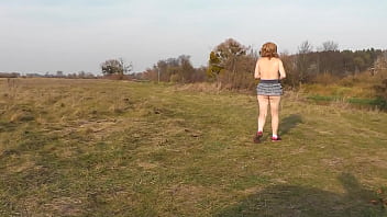 Preview 2 of Vibrater Lesbian - Naked in public. Nude in public. Outdoors without panties and bra Sexy MILF Frina play Sport at stadium outside. Public. No panties. Naturist. Outdoor. Nudist