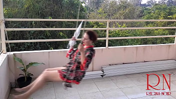 Preview 1 of Fast Time Xxx 16 Yers - The lady is swinging on a rope swing,  hiding from the rain under an umbrella.