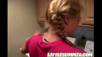 Preview 1 of Xsany Leon - Little Summer Fingering her pussy in Laundry with Lesbian Friend