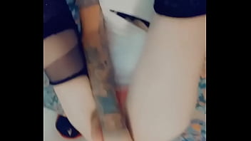 Preview 4 of Ktrina Kafe And Saru Khan - Sexy Tranny In White Dress Stroking and Fucking Heels