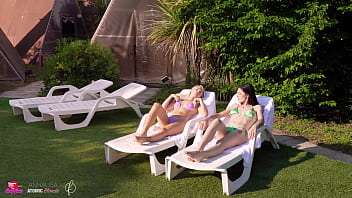 Preview 1 of American Webcam - Slutty Girlfriends Fuck the Gardener While Their Cuckold Husbands Watch the Football Match