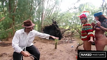 Preview 2 of Small Girl Big Dig - Thick Booty Ebony and Ivory Baddie&#039_s slurping on a cock outside in the woods