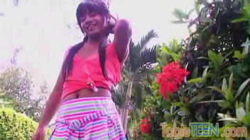 Preview 1 of Hot Top One - Tobie Teen Fingering her tight pussy at garden