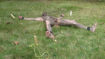 Preview 2 of 15 Year Xx Xhindi - Nuisette007 tied spread naked outdoors and facing up