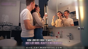 Preview 1 of Xxx Zm - Kisscat Fucks at the Mirror Before Going to a Restaurant / Kisscat.xyz