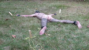 Preview 3 of Xdesi Mobi Dog - Nuisette007 tied spread naked outdoors and facing down