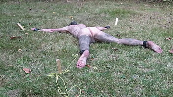 Preview 4 of Xdesi Mobi Dog - Nuisette007 tied spread naked outdoors and facing down