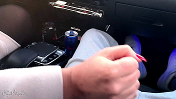 Preview 3 of Porunktube Big Tit - One hand on the steering wheel,  one hand on the cock risky public :P