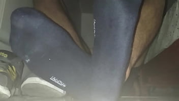 Preview 2 of Security Fuck Mom Son - Blue Sweaty socks and barefeet with cumshot