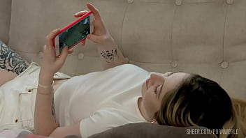 Preview 1 of Sunny Leone Strip In Penthouse - Pair of Teens Take a Break From Smartphones to Fuck GP2255