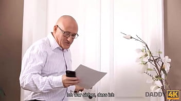 Preview 1 of Loosing Vagina First Time - DADDY4K. Alter Mann l&auml_sst sich vor dem Hauptdarsteller von Schwiegertochter massieren