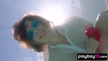 Preview 2 of Xxxsxi Vide - Skinny blonde ukrainian teen Clarise reveals her small tits in the pool