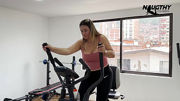 Preview 1 of Big Tits Teens Catsuit - He masturbates in the gym when he talks to his lover