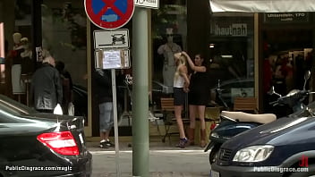 Preview 2 of Susha Gry - Bound blonde throat fucked in public