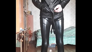 Preview 2 of Emo Teen Bbc - Guy in latex leggins and leather shirt
