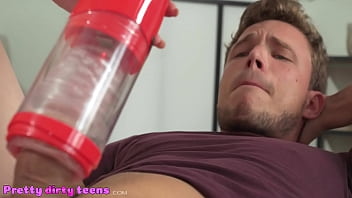 Preview 3 of Mobogenie Softwarein - DEVIANTE - Redhead teen step sister discovers her step brothers fake pussy masturbator and uses it on him before she let&#039_s him feel what a real warm wet mouth and pussy feels like