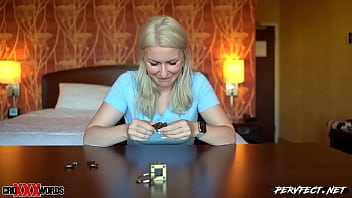 Preview 3 of Red Xxxwap Brother And Sister - Blonde bimbo plays with puzzles while cumming.