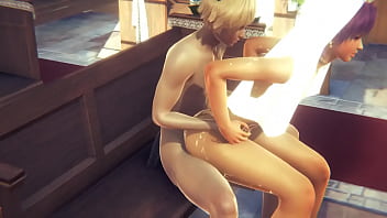Preview 2 of Pregnant Mom Chubby - Yaoi Femboy - Denki Bareback Wedding Suit Threesome Sucking And Anal In Church - Sissy crossdress Japanese Asian Manga Anime Game Porn Gay