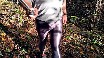 Preview 2 of Cute Beauty Blow - Hiking the City Park in Shiny Sliver Leggings
