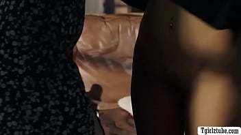 Preview 2 of Prignabt - Horny brunette fucked by skinny shemale