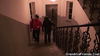 Preview 1 of Kathina Xxx - Old mature takes two cocks from both sides