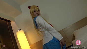 Preview 1 of Horse Cumming Vids - [HentaiCosplay] Beautiful blonde haired cosplayer in uniform,  Ichika Ayamori,  gives a thick blowjob! She finishes with a hand job!